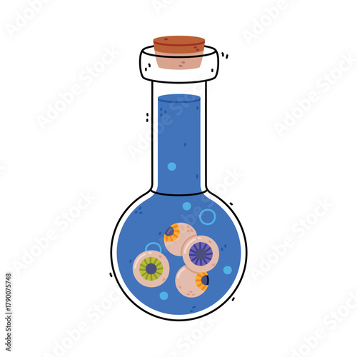 Blue Potion Bottle and Glass Flask with Cork Vector Illustration