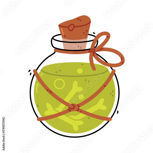 Potion Bottle and Glass Flask with Cork Vector Illustration