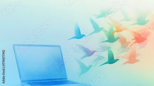 When creativity takes flight from the digital world into reality, birds of vibrant color rise from a laptop