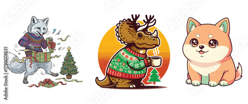 Festive animals celebrating christmas