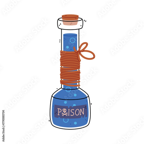 Blue Potion Bottle and Glass Flask with Cork Vector Illustration