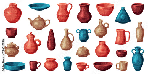 Pottery and Ceramic Tableware and Crockery Vector Set