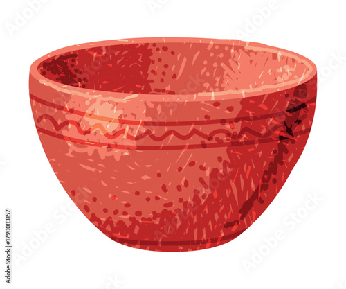 Brown Bowl as Pottery and Ceramic Tableware and Crockery Vector Illustration