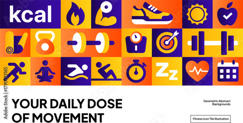 Modern Workout Icon Grid Design - Bright Fitness and Health Pattern Background for Active Lifestyle Branding