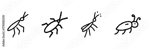 Insect Line Icon Set In Doodle Style. Bug Identification And Entomology Study Outline Sketch Collection. Hand Drawn Isolated Vector Illustration