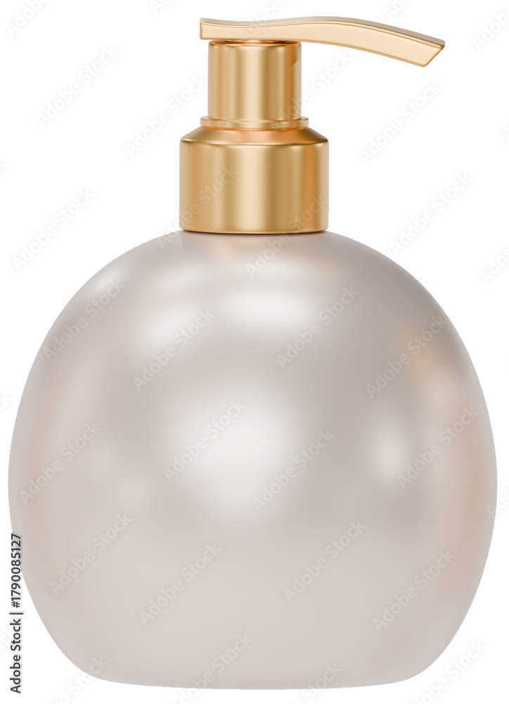 Fototapeta premium Pearly pink Plastic Pump Bottles Mockup with Gold bottle cap Isolated on white Background. Cosmetic bottle mockup. Cosmetic product package. Pump container collection. 3D png Illustration