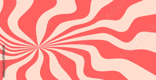 Twisted red pink candy pattern. Cream circus vector  texture starburst background