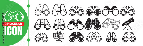 Binocular Icon Set Collection in Black and White Vector Design
