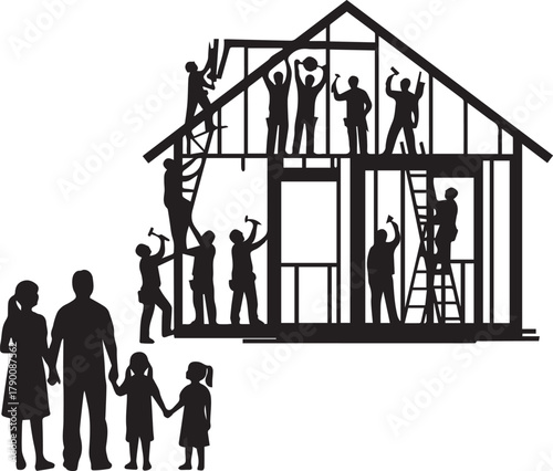 Family building a house together international volunteer day community project charity