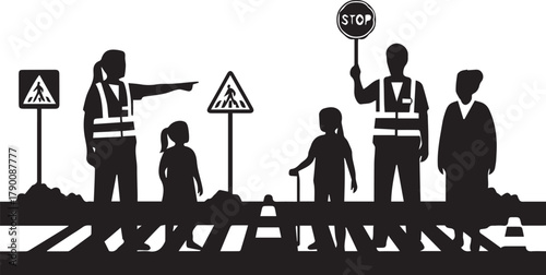 International volunteer day concept helping children safely cross street with road signs