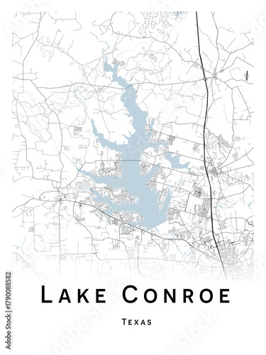 Lake Conroe map - concept art - vector illustration - wall decor for your home.