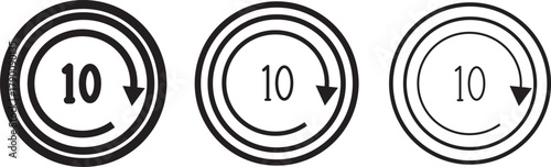 10 seconds backward and fast forward button. Round repeat and next buttons. Player playback elements. Circle arrow icon. Replay or next symbol
