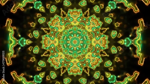 colorful glowing neon light kaleidoscope loop background
