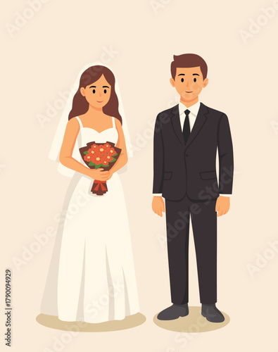 bride and groom with bouquet