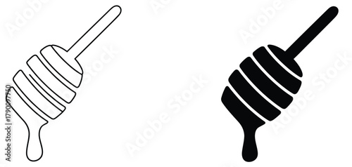 Honey dipper icons collection, dripping honey on spoon, line and solid vector illustration, kitchenware, sweet food, breakfast, dessert, culinary concept