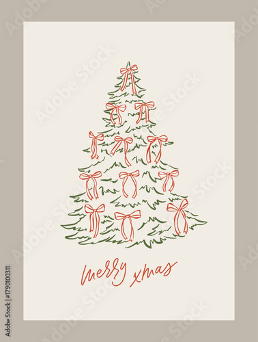 Holiday greeting card with whimsical illustration. Art for poster design or postcards.	
