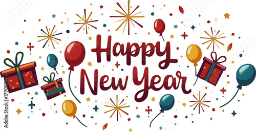 Isolated a kinds of deferent happy new year elements vector art with white background.