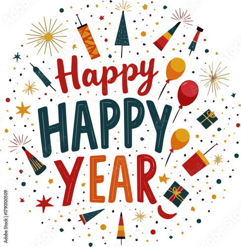 Isolated a kinds of deferent happy new year elements vector art with white background.