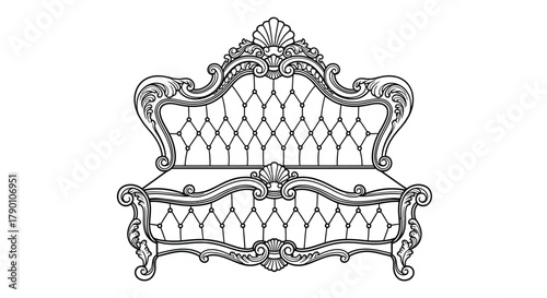 Detailed sketch of an ornate vintage metal headboard with diamond lattice