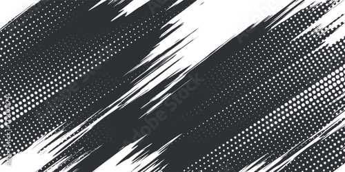 Grunge halftone gradient background. Faded grit noise texture. White and black sand wallpaper. Retro pixelated backdrop. Anime or manga style comic overlay. Vector graphic design textured template