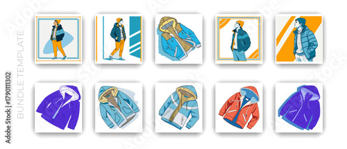 Winter Fashion Jacket Icon Set