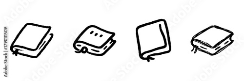 Books Line Icon Set In Doodle Style. Education, Knowledge, And Literature Outline Sketch Collection. Hand Drawn Isolated Vector Illustration