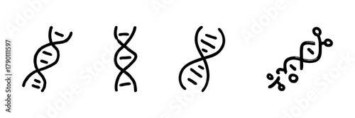 Dna And Molecular Structure Line Icon Set In Doodle Style. Genetic Code, Biotechnology, And Molecular Biology Outline Sketch Collection. Hand Drawn Isolated Vector Illustration