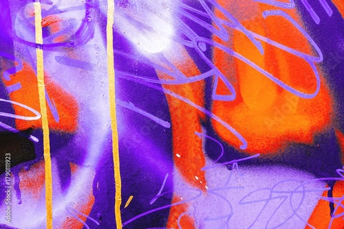 Funky graffiti art in vibrant orange,purple with bold lines,abstract shapes. 90s urban aesthetic,street style. Posters, digital art, creative backgrounds, modern 2000s, Y2K visuals.