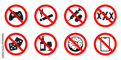 Prohibition sign. Bad habits sign