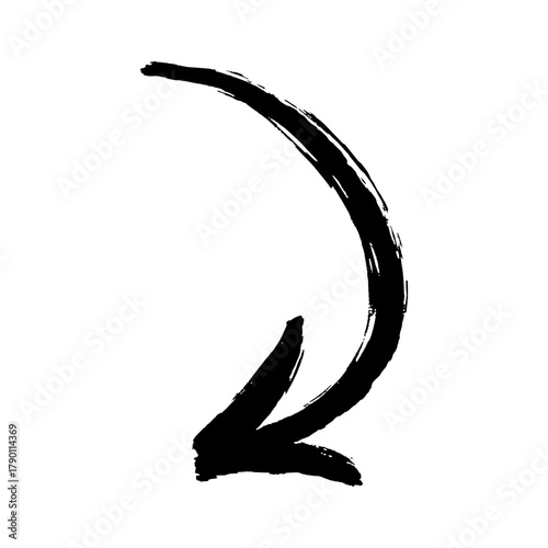 Black brush stroke arrow pointing down and left