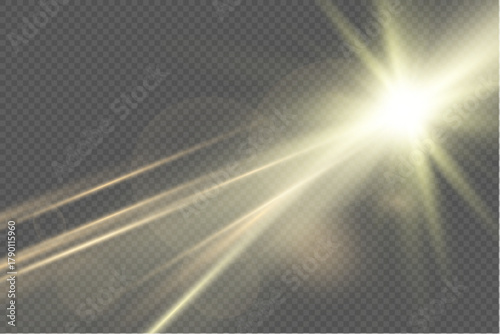 Soft white-gold sun flare on a checkered dark background, shining from the upper right corner with long radiant beams, gentle glow, shimmering highlights and subtle light-effects.