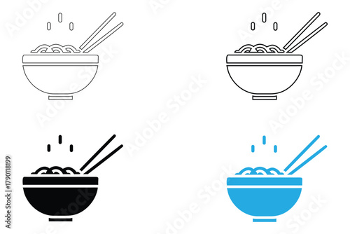 Rice bowl icon vector, rice bowl chopsticks vector, silhouette and line art