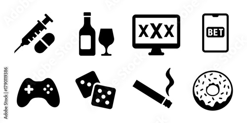 Addiction icon. Bad habits icon set