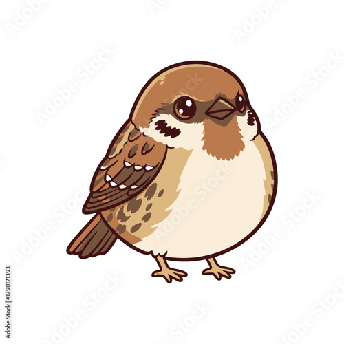 Small kawaii sparrow with warm tones and gentle rounded form

