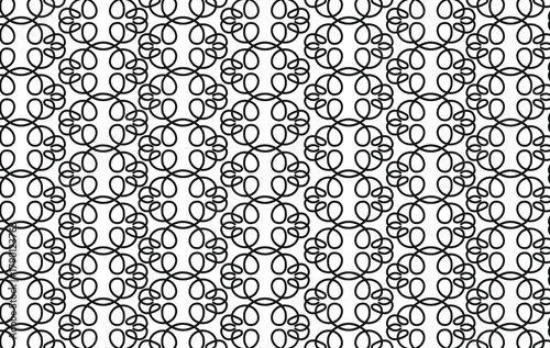 Minimalist Floral Geometric Seamless Pattern Black and White Vector Background.  The repetitive vector design features round pattern.  Black and White Seamless Pattern, Geometric Repeating Pattern 