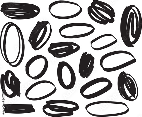 Hand-Drawn Circle Scribbles – Black Abstract Shapes for Artistic and Graphic Design Use