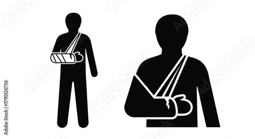 Two silhouettes displaying arm injuries with the aid of slings