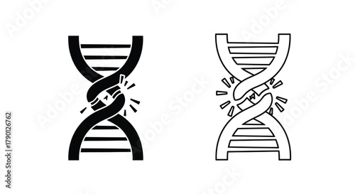 Black and white depiction of a broken dna strand illustration