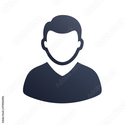 Modern minimalist dark blue gradient icon of a generic male user profile or anonymous account silhouette for web design