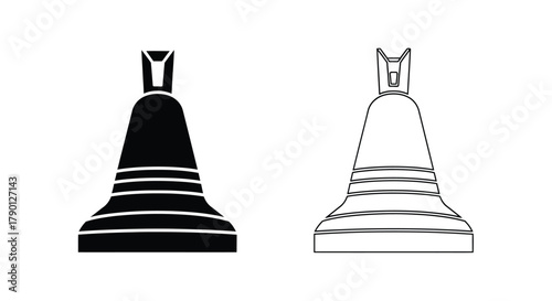 Two stylized bell shapes presented in contrasting black and white designs