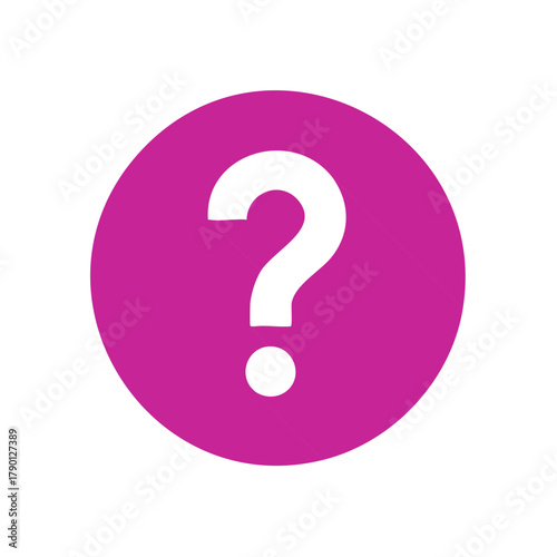A bright pink circle with a large white question mark symbol and shadow effect