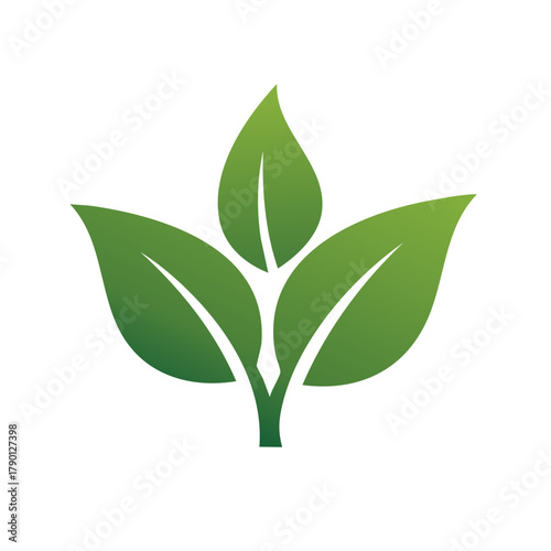 Green abstract plant sprout with three leaves and smooth gradient.