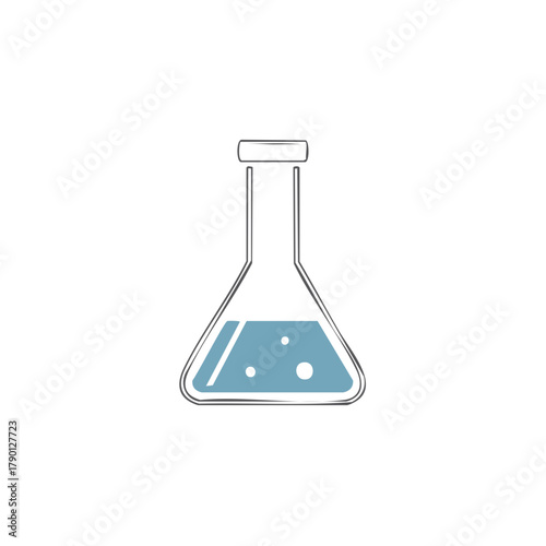 Laboratory Flask with Blue Liquid and Bubbles, Scientific Equipment Icon
