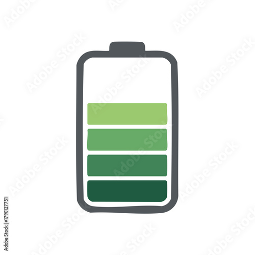 Drawn battery icon showing partial charge with green levels and grey outline