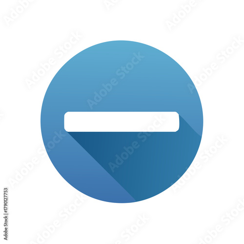 Blue Circle Minus Icon with Long Shadow