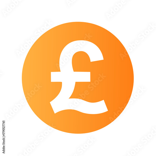 Simple white Pound Sterling symbol icon inside a bright orange gradient circle for financial concepts