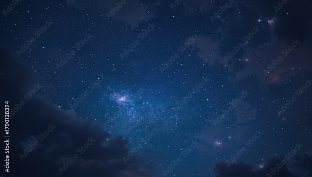 Fototapeta premium Night sky filled with clouds and stars, perfect backdrop for relaxation