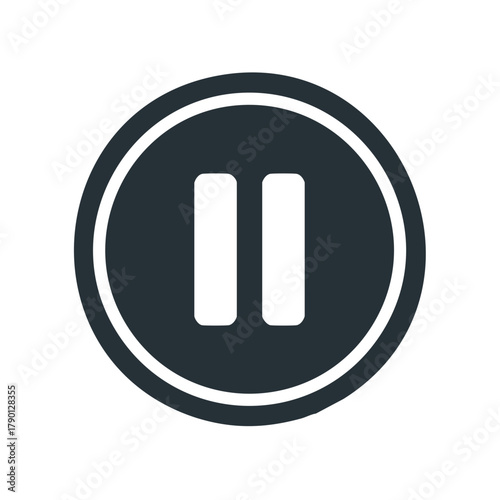 Clean Dark Circle Icon with Two Vertical Parallel Bars Symbolizing Pause