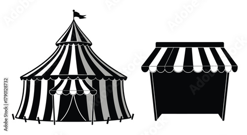 Black and white striped circus tent and market stall illustration