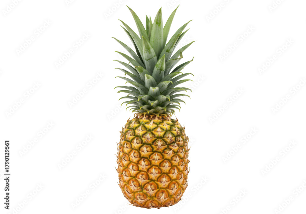 Fototapeta premium Isolated tropical pineapple fruit with crown leaves, sweet ananas healthy ingredient fresh diet
